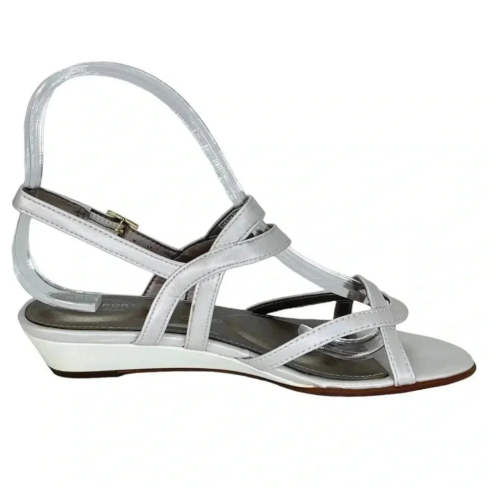 NWOB Rockport Zandra Pearlescent Faux Leather Womens Slingback Sandals - Picture 3 of 10